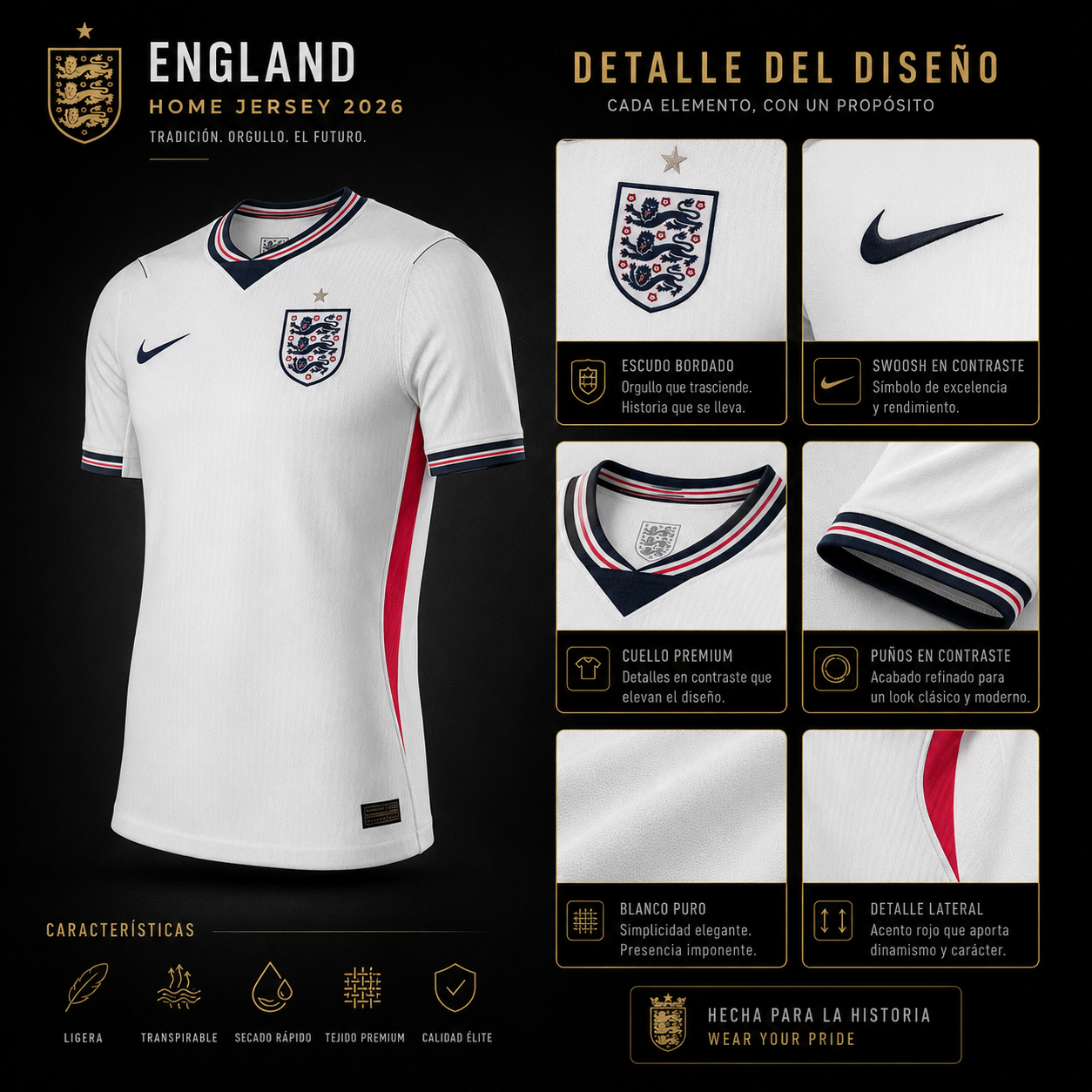 Jersey Selección Nacional Inglaterra 2026 Local