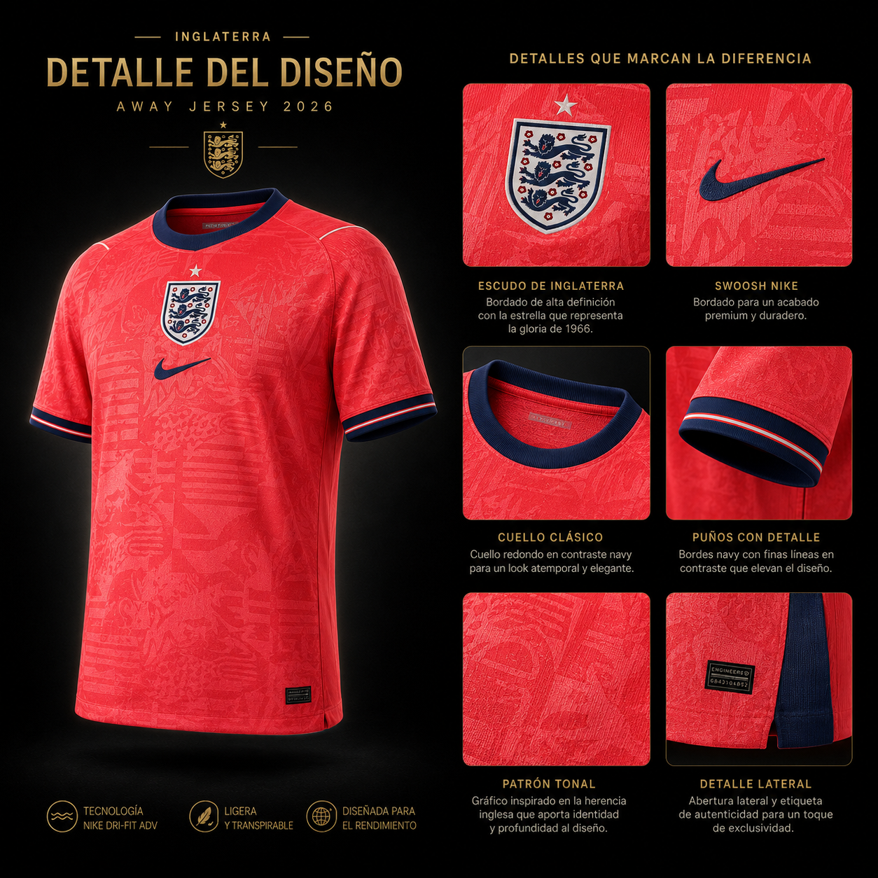 Jersey Selección Nacional Inglaterra 2026 Visitante